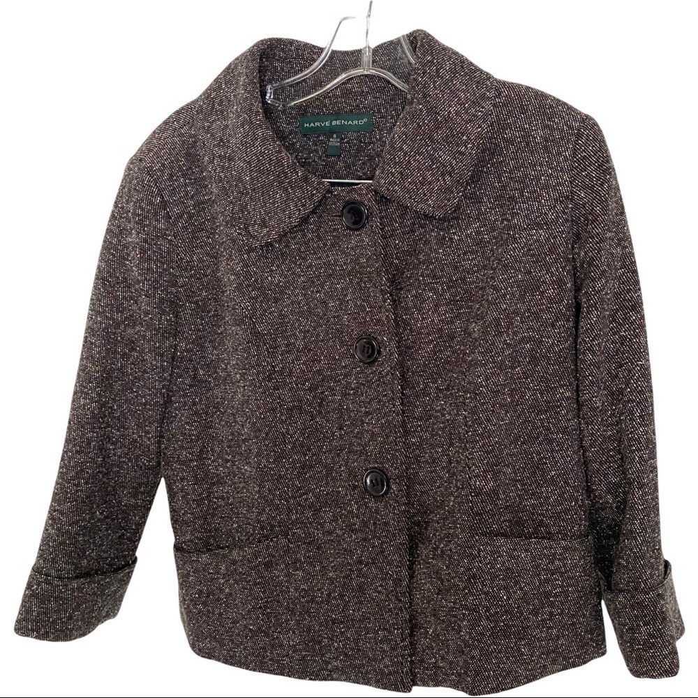 Harve Benard Tweed Brown 3-Button Blazer Women Sm